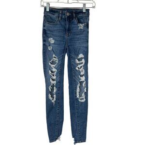 American Eagle Womens Hi-Rise Jegging Blue Distressed Size 000